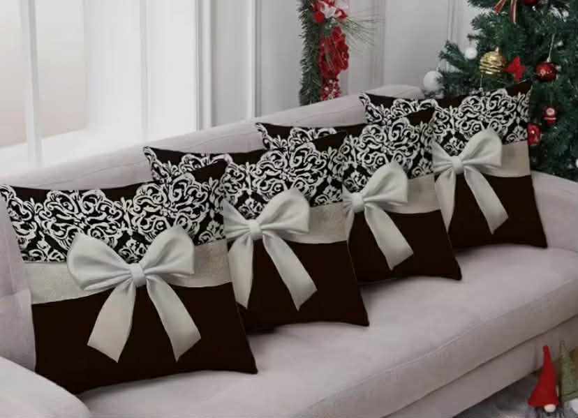 4pcs Set Vintage Style Bow Element Pillowcases, Bow Pattern Printed Cushion Covers