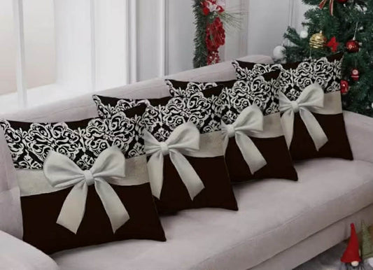 4pcs Set Vintage Style Bow Element Pillowcases, Bow Pattern Printed Cushion Covers