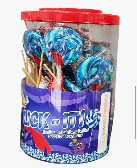 40 x 30g Lick - it Sour Blue Raspberry Rainbow Lollipops