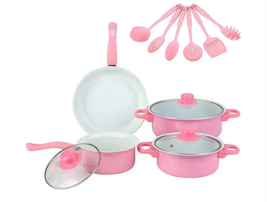 Pots and Pans Set, Cast Iron Pots and Pans Set 13Pcs Non Stick Cute Cookware Includes Lids Induction Cookware with Comfort Handle PFOA Free