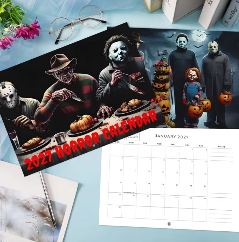 2027 Horror Icons Wall Calendar JAN 2027 - DEC 2027 Includes Holidays, 29.69cm X 42.01cm Opened, 12 Month Wall Planner, Large Daily Blocks