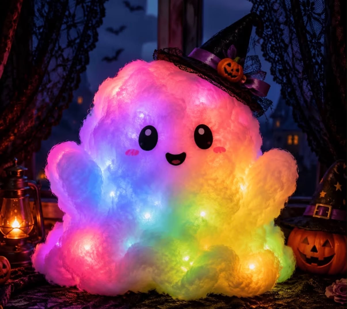 Cute Rainbow Halloween Decor, 4.0meter Color Changing LED Fairy Light Display,Kawaii Witch Hat