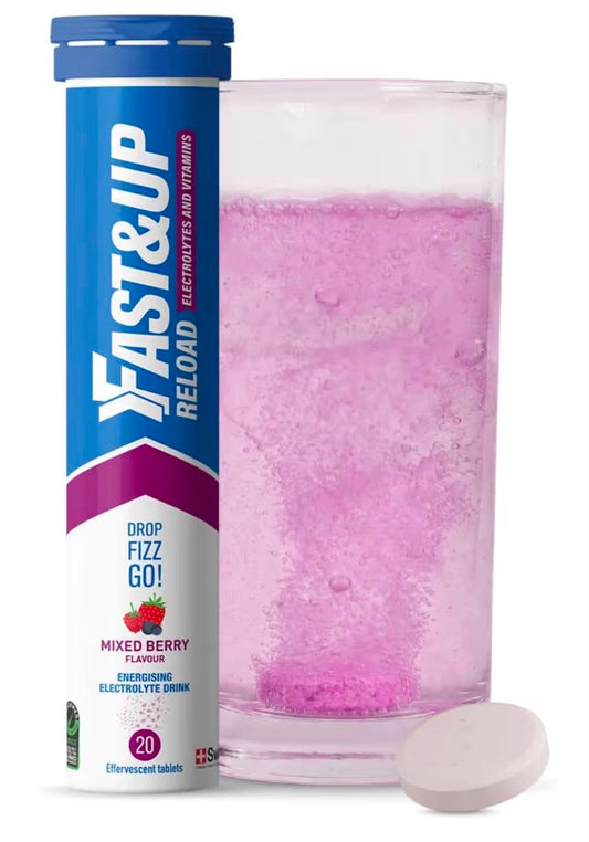 Fast&Up Reload - Energising Electrolyte Drink - Mixed Berry Flavour - 20 Effervescent Hydration Tablets - Added Vitamin C & B12 - Vegan