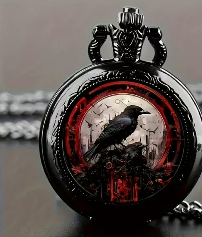1 pc New Style Multiple Black Legend Raven Vintage Exquisite Design Black Legend Raven Medium Pocket Watch Fashion Pendant Watch Birthday Gift
