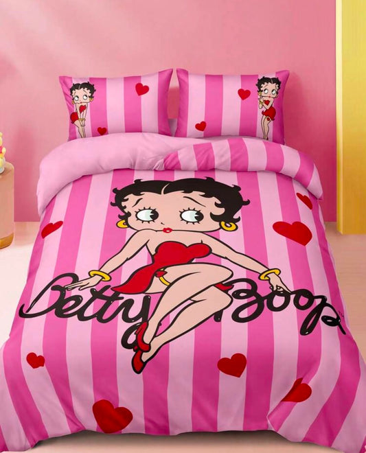 Miss Betty Striped Love Print Pattern Quilt Cover Set, Sanded Material, Soft And Warm