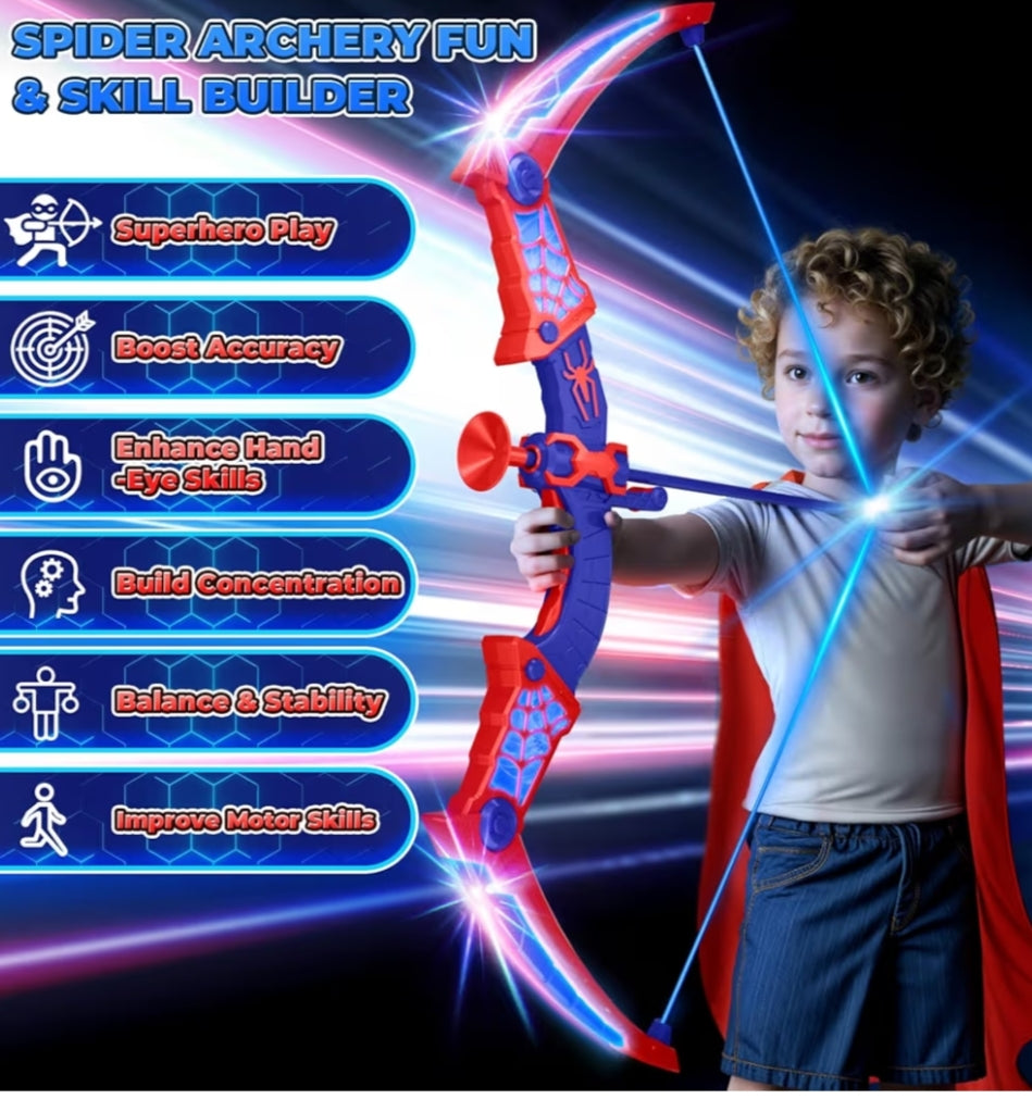 Spider Toy With Red & Blue LED Lights, Spider Quiver & Web Target,