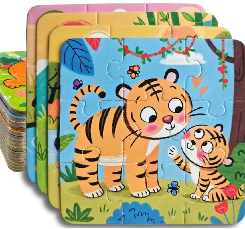 36pcs Parent-child Animals Jigsaw Puzzles for Kids, 4-in-1 Preschool Toddler Puzzle Set, 4 x 9pcs Beginner Puzzles