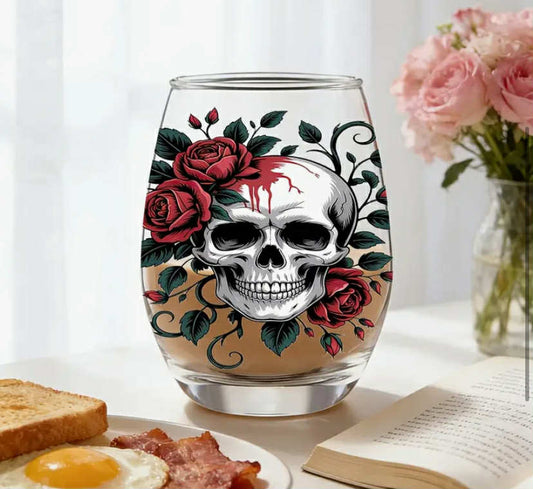 1 pc 12Oz/350Ml Stemless Wine Glass Skull Rose Butterfly 
X2