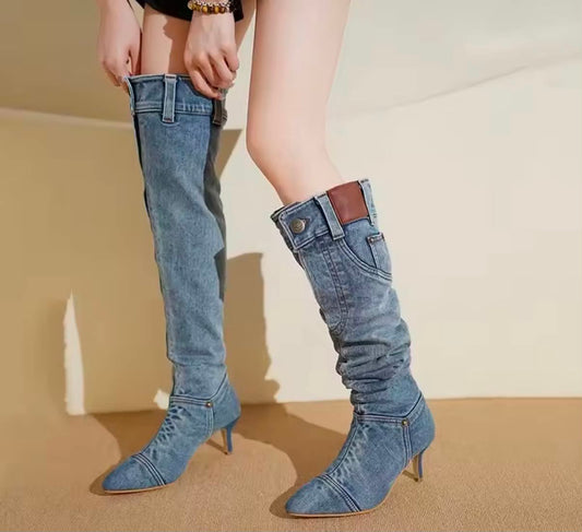 Denim Long Boots Women Knee Boots
