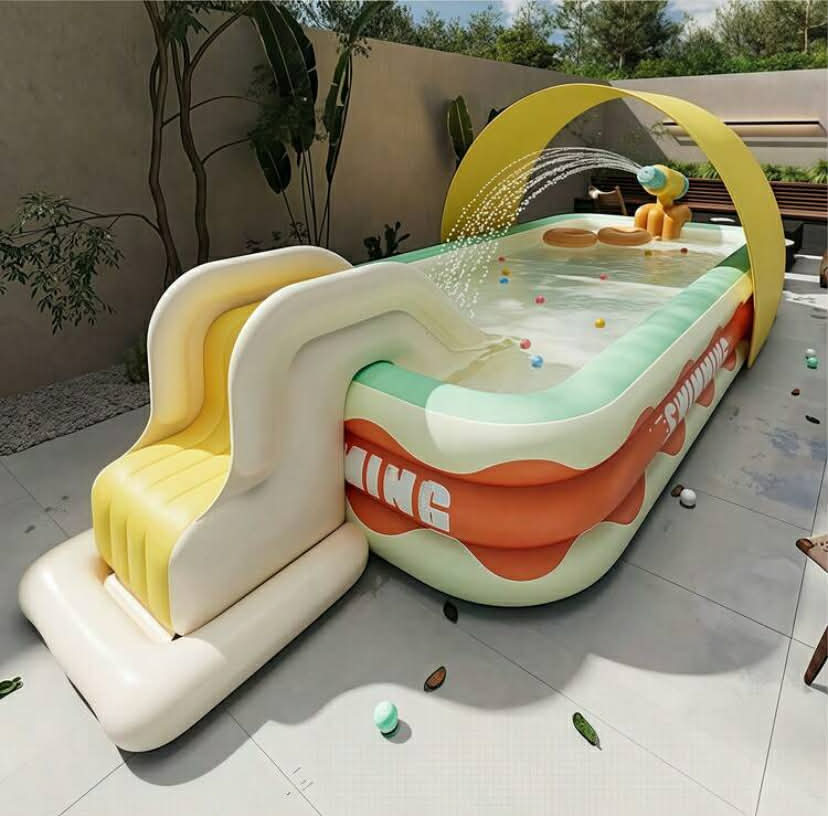 Foldable Inflatable PVC Swimming Pool, For Home & Outdoor Use, With "SWIMMING" Text And Wave Edge Design, Suitable For Backyard