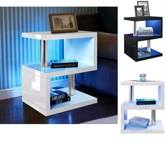 Small Side Table With Storage LED High Gloss Sofa End Coffee Table Living Room