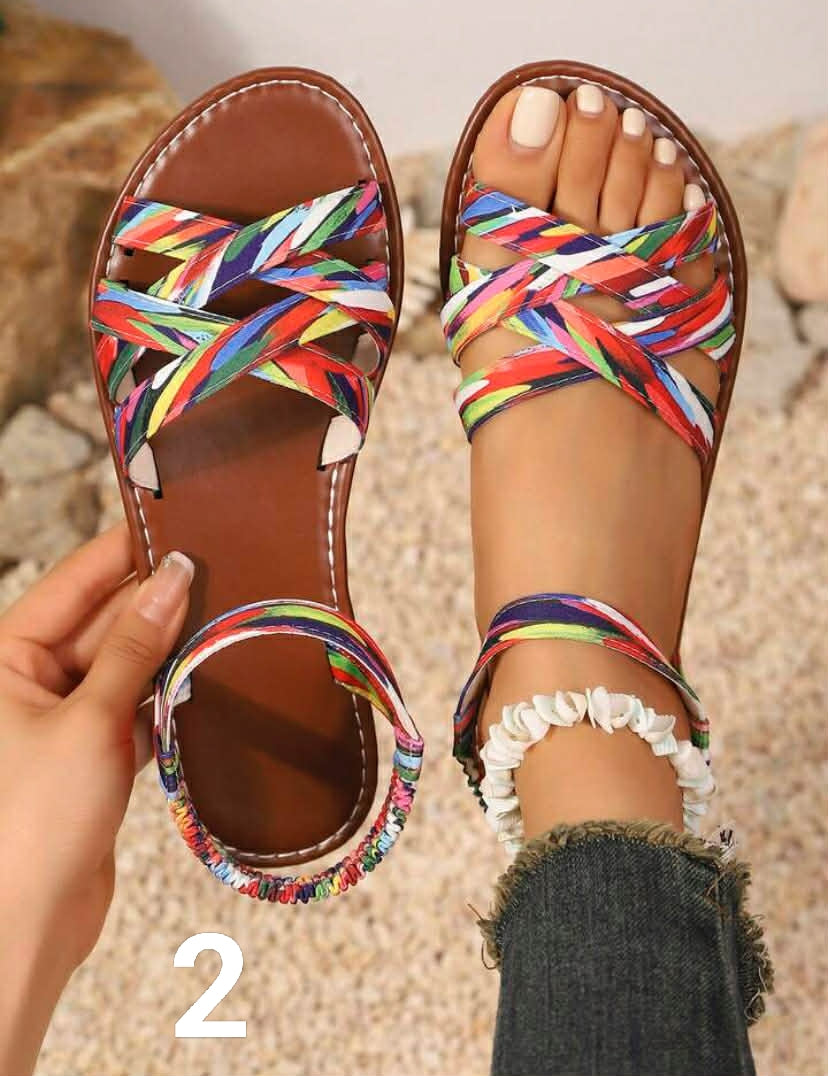 Summer New Coffee Brown Woven Leather Lace-Up Flat Sandals With Buckle