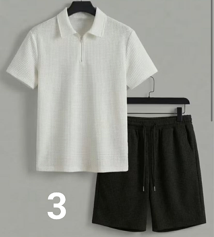 Men'S Stylish Solid Color Outfit Featuring a Summer Polo Shirt with a Collar And Casual Shorts, Perfect for Sports And Versatile Wear