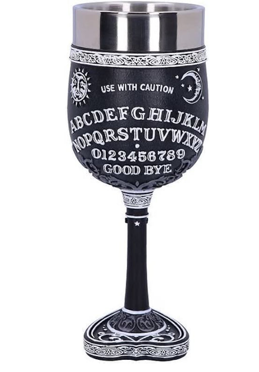 Black and White Spirit Board Goblet Glass, Resin w/stainless steel insert, 18cm
