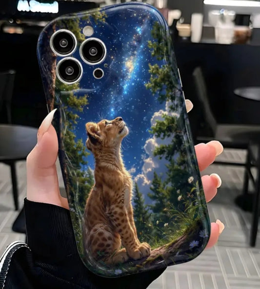 1 pc Creative Starry Sky Little Lion King Forest Night Scene 2D Phone Case