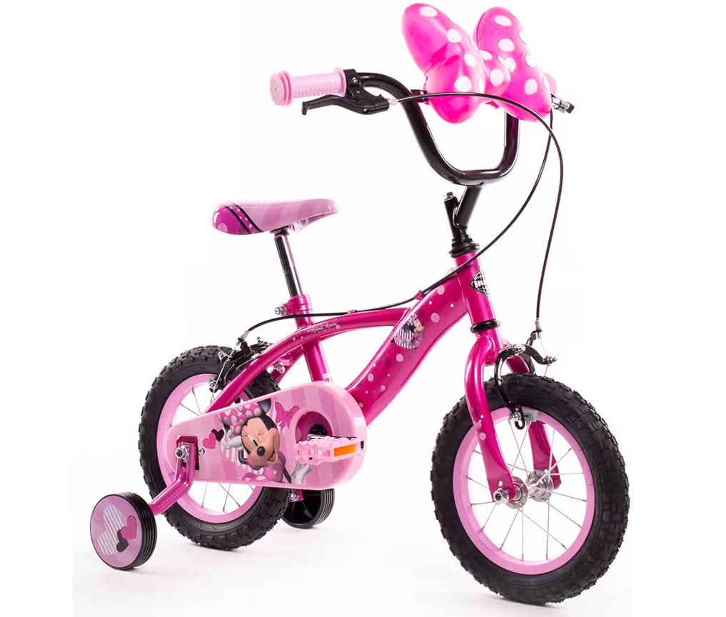 Disney Minnie Mouse Kids Bike 12 Inch Pink For 3-5 Year Old with stabilisers