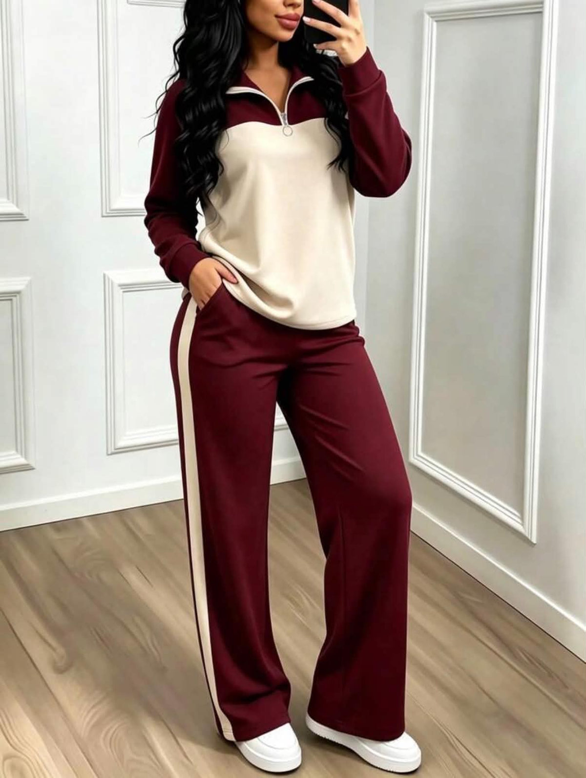 2 Pieces Set Women's Casual Popular Set  Elegant Sportswear With Loose Collar Top And Wide Leg Pants