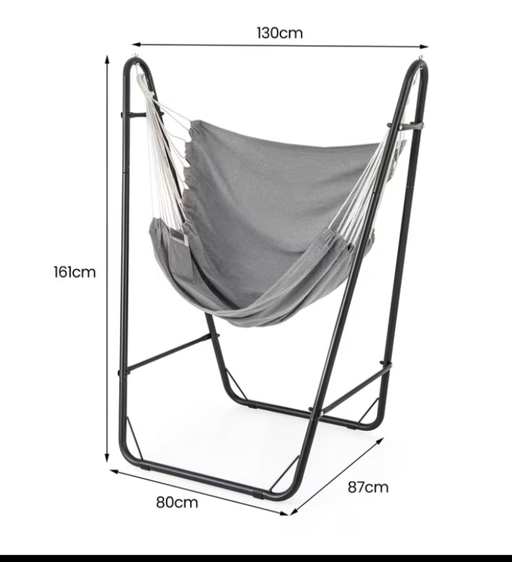 Heavy-duty Hammock Chair w/ Stand, Swing Chair w/Sturdy Metal Frame, Storage Pocket, Quality Fabric, No Beam Design, Indoor Outdoor Hanging Chair for Living Room, Patio, Yard,