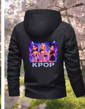 Women's Jacket, Cyber Stage Style KPOP Virtual Group Graphic Print Long Sleeve Zipper Pocket Hooded Windbreaker