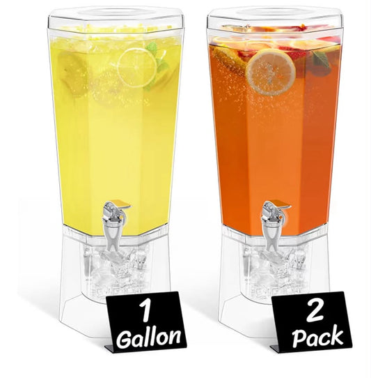 2 Pack Drink Dispenser 4L, Plastic Juice Containers with Lid for Party, Ice Beverage Jars with Tap & Stand for Lemonade/Soda/Tea, BPA Free 39 x 16 cm/15x6