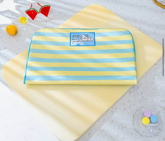 Beach Dog Cartoon Striped Cooling Mat, Cat Mat, Cooling Pad, Dog House, Cat House, Pet House, Pet Supplies, Removable and Washable