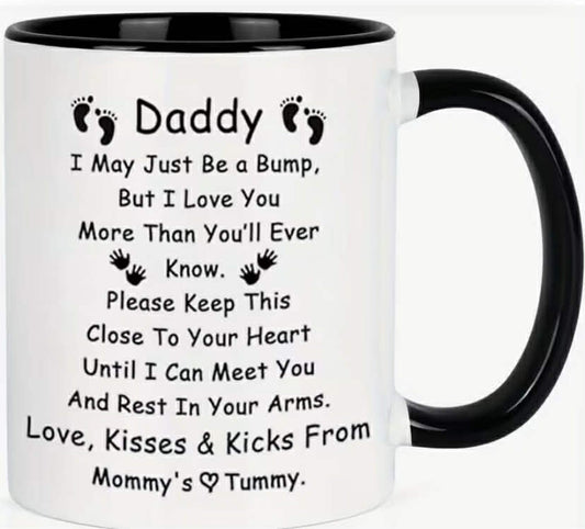 Dad Gift Coffee Mug - Insulated, Hand Wash Only - Daddy To Be Family Reveal Cup with Loving Message from Unborn Baby