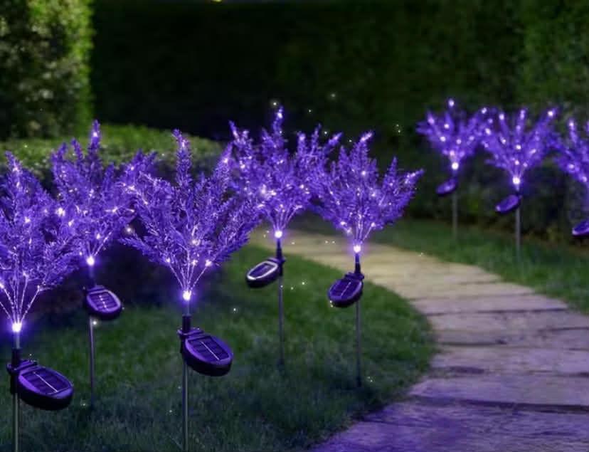 1 pc 7 Head Purple Solar Lavender Garden Lights - Outdoor Landscape Spotlights with Light Sensor, Suitable for Pathways, Courtyards, Porches, Lawns,