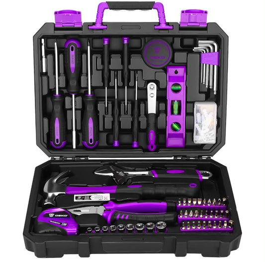100 Piece Tool Kit Complete Home Tool Set with Claw Hammer, Djustable Wrench, Combination Pliers, Screwdriver Set, Tape Measure -