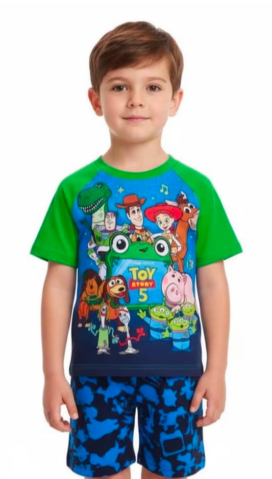 Toy Story Boys Pyjamas, Kids Short Summer PJs Set, Buzz Lightyear Woody Rex Toy Story Nightwear Toddler Pyjama Set
