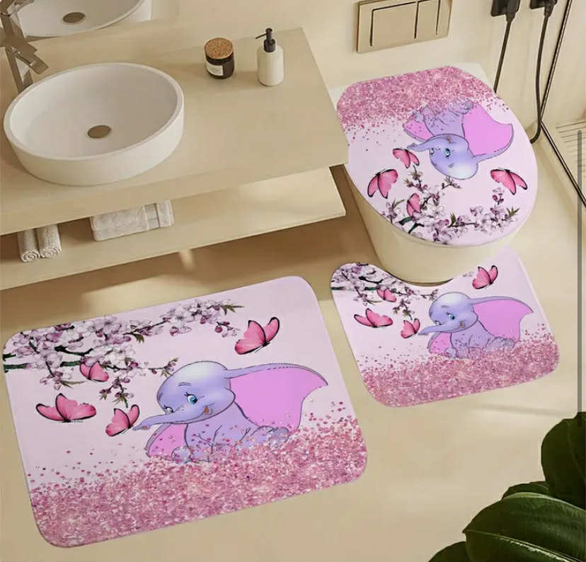 Dumbo 3 pcs Bathroom Rug Set, Non-Slip Washable Floor Mats for Kitchen, Bedroom & Toilet