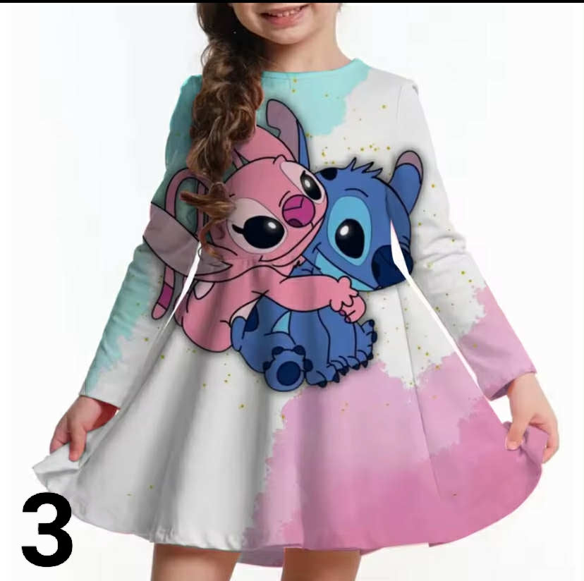 Disney Stitch 2-10 Printed Long Sleeve Girls' Dress