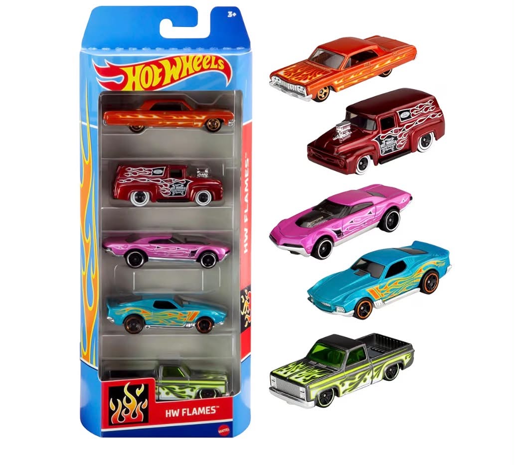 Hot Wheels 5-Pack of Toy Cars & Trucks (Styles May Vary)
Set of 5 Die-Cast in 1:64 Scale Vehicles: Race Cars, Hot Rods, Character Cars or Rescue & Pick-Up Trucks