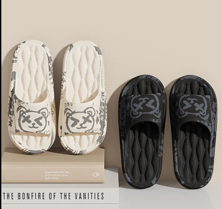 Men'S All-Season Print Slippers Plus Size Indoor Home Soft Comfortable EVA Material Bathroom Shower Daily Casual Outdoor Wear Summer Outdoor Open-Toe Beach Slippers