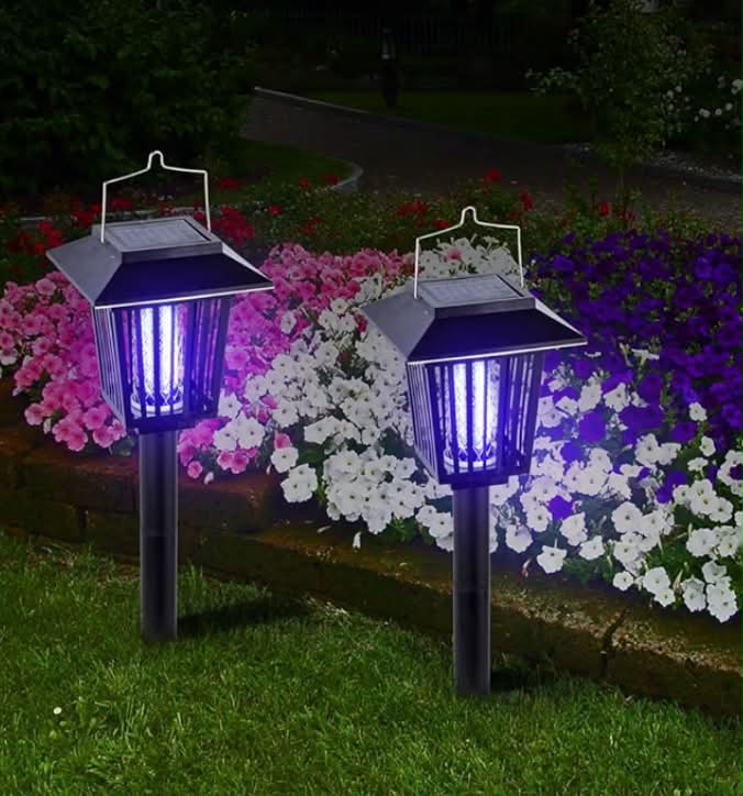 New & Improved Solar Powered Zapper- Enhanced Outdoor Flying Insect Killer- Hang or Stake in The Ground- Cordless Garden Lamp- Portable LED Machine- Best Stinger for Mosquitoes/Moths/Flies (Black)