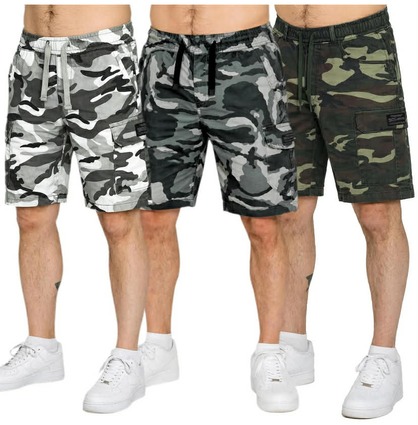 Mens Cargo Shorts Elasticated Lightweight Multi Pocket Camo Half Pants