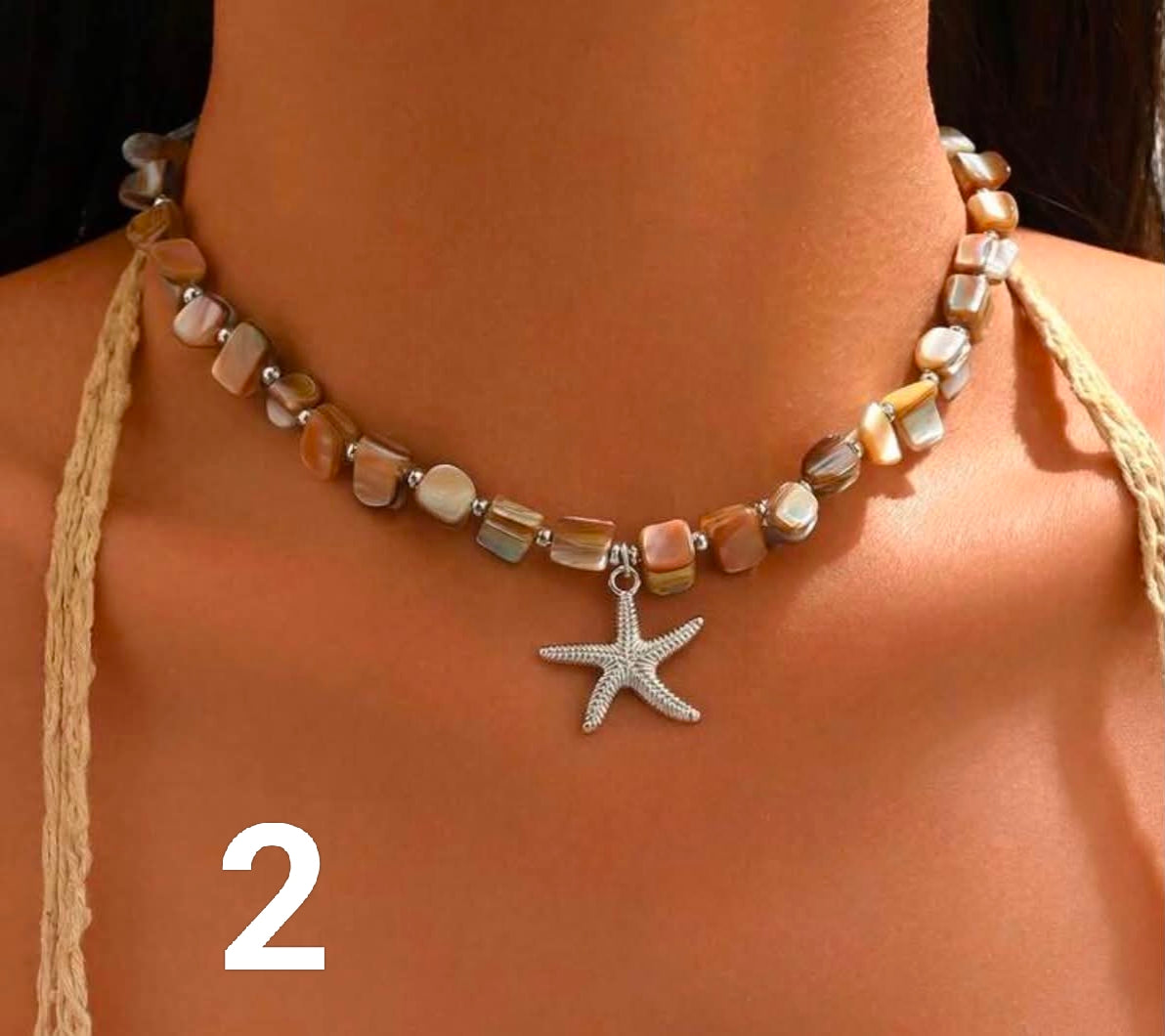 1 pc Beach Vacation Style Asymmetrical Beaded Necklace, Fashionable Versatile Alloy Shell Pendant Decorative