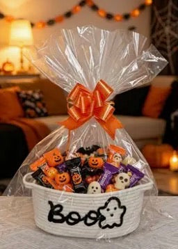 Halloween Boo Ghost Rope Storage Basket, Name Woven Rope Organizer Basket with or without sweets