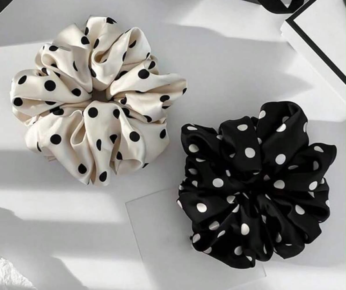 2pcs Women's Polka Dot Elegant Scrunchies, Hair Scrunchies, Hair Ties, Ponytail Hair Accessories,