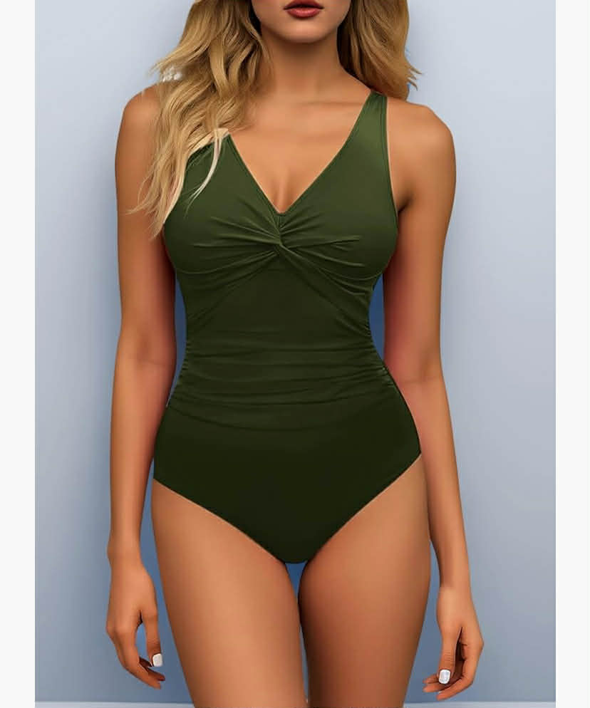 Tummy Control Swimming Costume Women Front Twist One Piece Swimsuit Quick Dry Push Up Bathing Suit Backless Swimwear with Adjustable Strap High Waist Swim Suits Beachwear