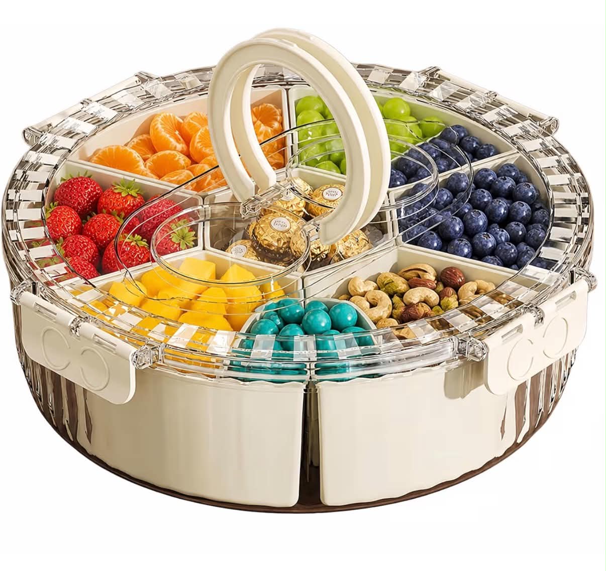Snackle Box with Lid and Handle, Multi-Compartment Divided Serving Tray Snack Box, Portable Airtight Food Storage Container for Plane, Travel & Picnics, Party Organiser for Fruit,
