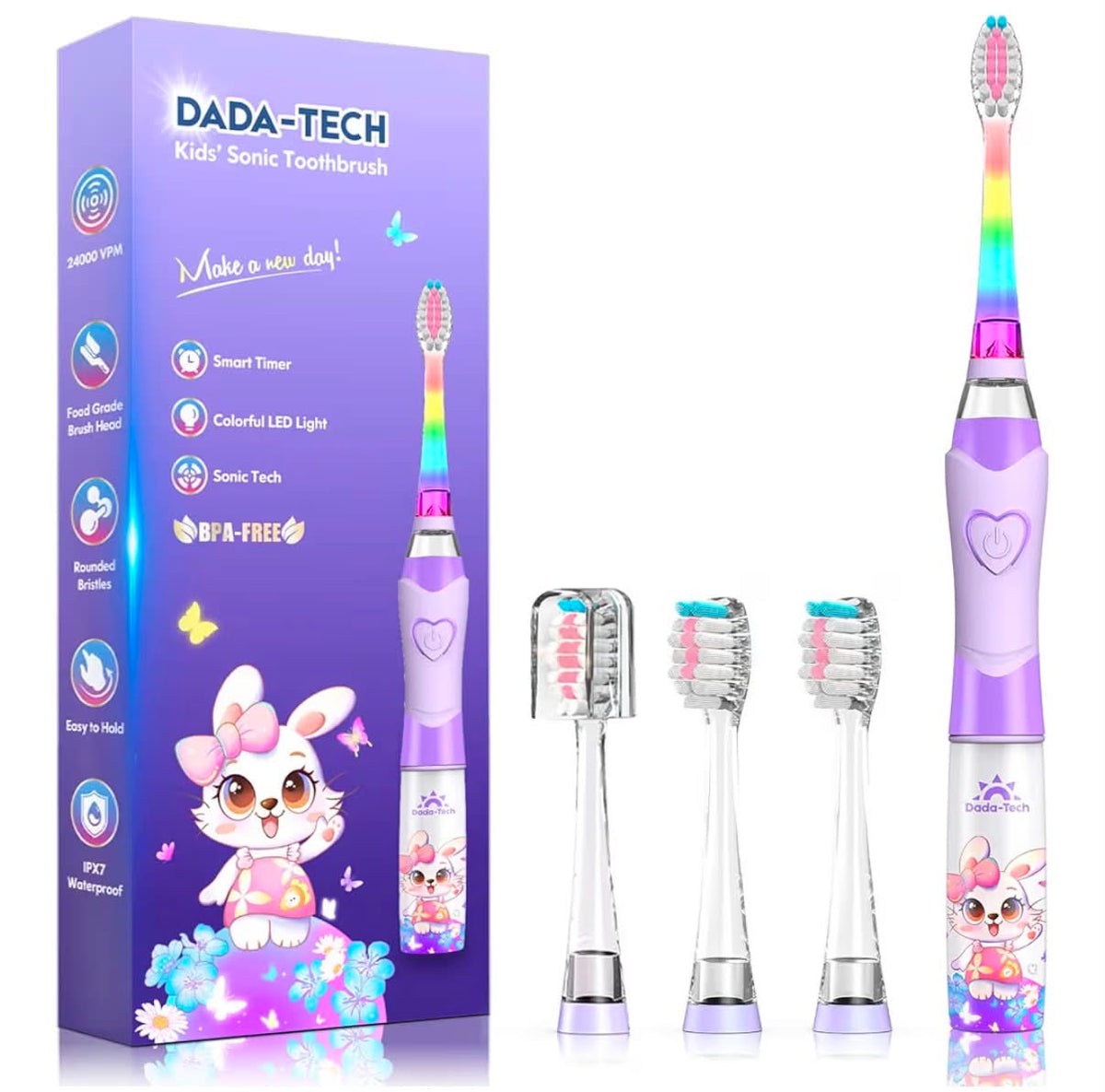 Kids Electric Toothbrush 3-5-6-12, Toddler Toothbrush Girls Electric Toothbrush with Timer Rainbow LED Light Up Sonic Battery Powered Junior Childrens Electric Tooth Brush