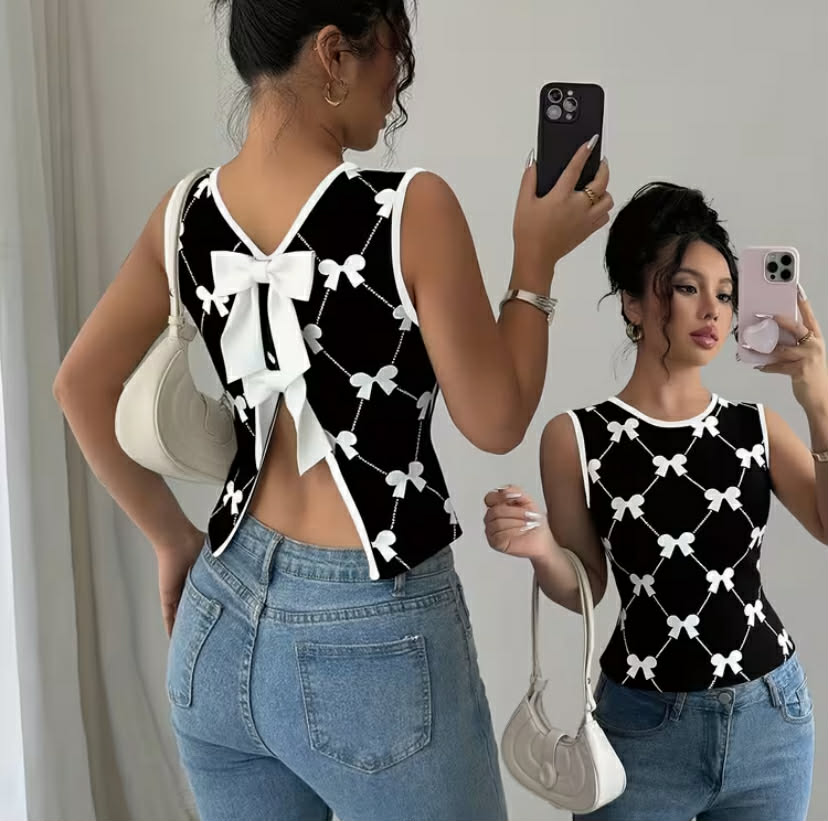 Elegant And Fashionable Women'S Vest with a Bow Decoration at The Back