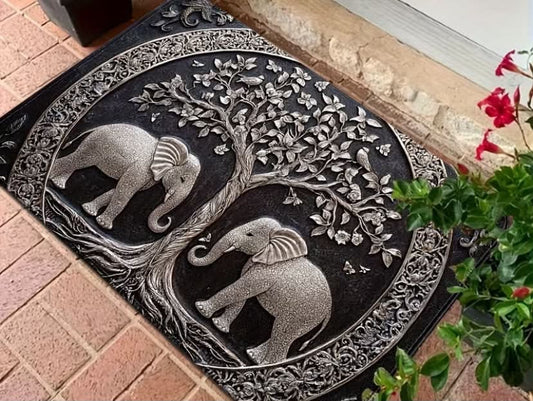 1 Vintage Welcome Mat  Elephant Doormat for Outdoor/Indoor/Porch/Home Courtyard, Semicircular Shape, Polyester,