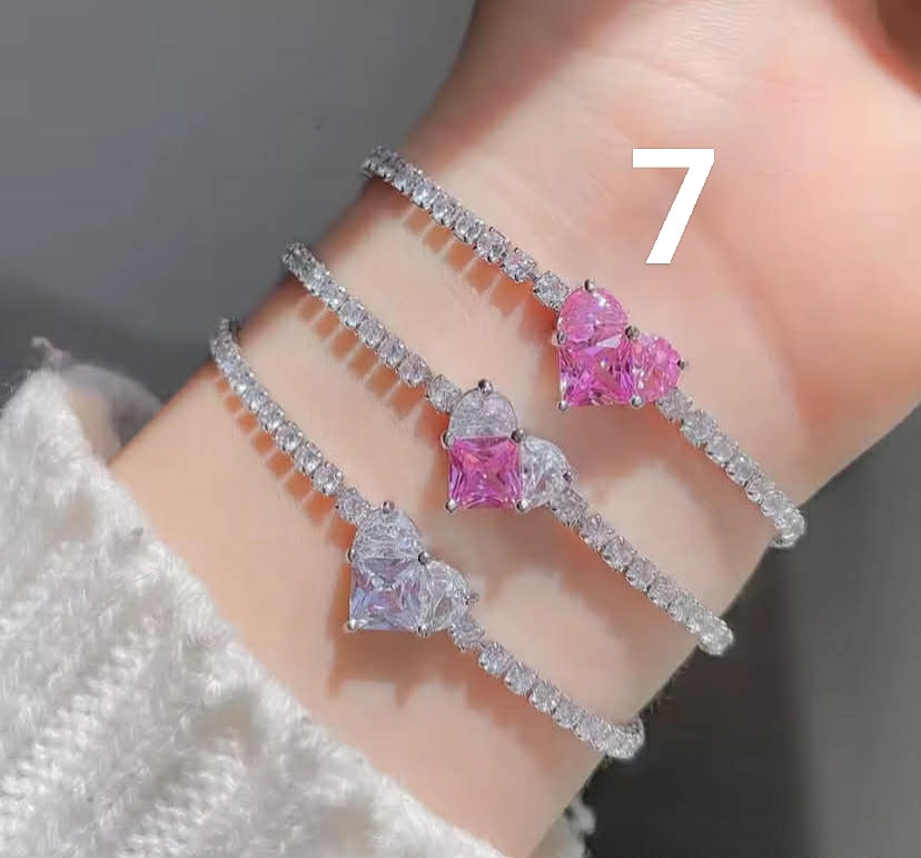 Adjustable Pink Blue Zircon Heart Bracelets For Women