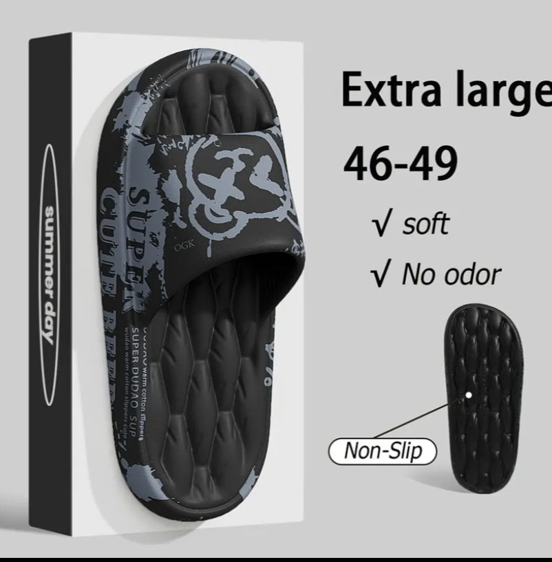 Men'S All-Season Print Slippers Plus Size Indoor Home Soft Comfortable EVA Material Bathroom Shower Daily Casual Outdoor Wear Summer Outdoor Open-Toe Beach Slippers