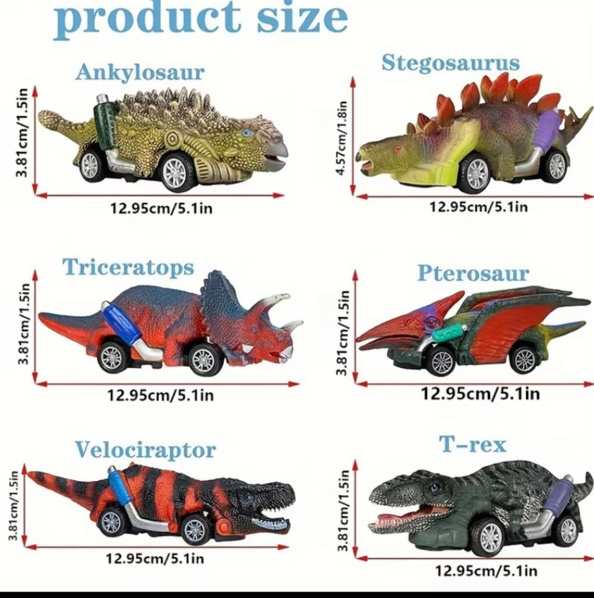6-Pack Dinosaur Pull-Back Toy Cars Set, Interactive Family Party Game, Manual Dinosaur Vehicle Playset,