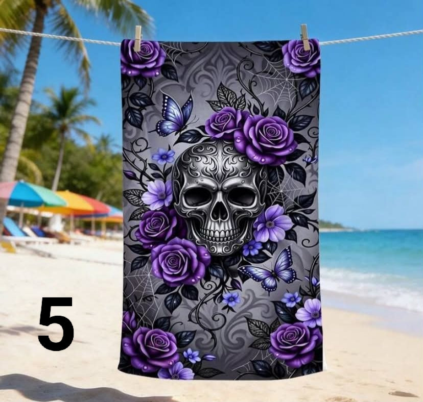 1 pc Vintage Gothic Skull Rose Print Beach Towel, Quick-Dry & Anti-Sand Lightweight, Machine Washable
