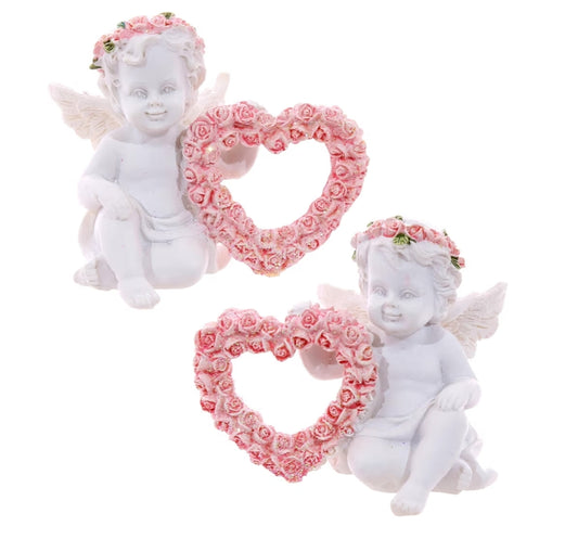 Cherub with Pink Rose Heart