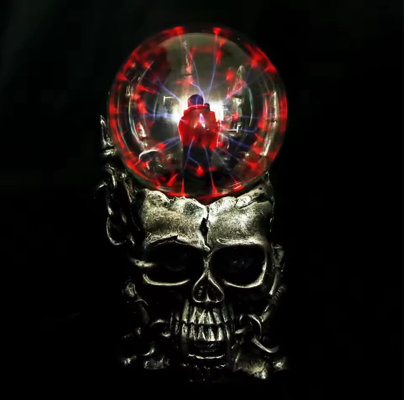 Magic Skull Head Glass Sculpture Statue Lightning Plasma Ball