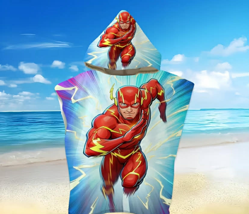 1 pc WB DC The Flash Themed Hooded Bathrobe & Towel - Wearable Microfiber Robe